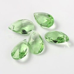 Faceted Teardrop Glass Pendants, Pale Green, 16x9x6mm, Hole: 1mm