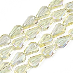 Electroplate Glass Beads Strands, AB Color, Teardrop, Champagne Yellow, 11x8x3.5mm, Hole: 0.9mm, about 59~61pcs/strand, 24.80 inch~ 25.59 inch(63~65cm)