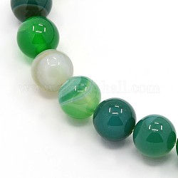 Natural Striped Agate/Banded Agate Beads Strands, Dyed, Round, Medium Sea Green, 10mm, Hole: 1.2mm, about 38pcs/strand, 15.75 inch