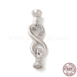 Rhodium Plated 925 Sterling Silver Fold Over Clasps, Infinity, with 925 Stamp, Real Platinum Plated, Infinity: 13.5x6.5x1.5mm, Clasp: 8x5x4mm, Pin: 0.6mm, Inner Diameter: 3mm