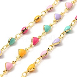 Enamel Heart Link Chains, with Real 18K Gold Plated Findings, Soldered, Long-Lasting Plated, with Spools, Colorful, 4.5x9x3mm, 3x2x0.5mm