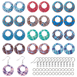 SUNNYCLUE DIY Jewelry Earring Making Kits, include Double Spray Painted Acrylic Pendants, Brass Earring Hooks & Open Jump Rings, Mixed Color, Pendants: 25x3.5mm, Hole: 1.2mm, 24pcs/set