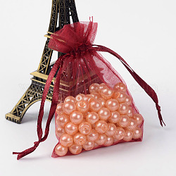 Bolsas de regalo de organza con cordón, bolsas de joyería, banquete de boda favor de navidad bolsas de regalo, de color rojo oscuro, 9x7 cm