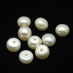 Perles de culture d'eau douce naturelles de qualité aaa, demi trou foré, demi-rond, blanc, 6~6.5x4~4.5mm, Trou: 1mm