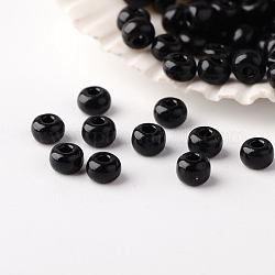 8/0 grade a perles de rocaille en verre rondes, couleurs opaques, noir, 3x2mm, Trou: 1mm, environ 1444 pcs/50 g