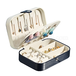 Boîte de rangement de bijoux en cuir pu, Étui de rangement de bijoux à double couche, boîte d'accessoires pour colliers, boucles d'oreilles, bagues, rectangle, bleu minuit, 16x11x5 cm