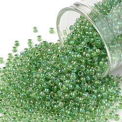 Cuentas de semillas redondas toho, Abalorios de la semilla japonés, (775) color interior ab cristal / verde forrado, 11/0, 2.2mm, agujero: 0.8 mm, aproximamente 1110 unidades / 10 g