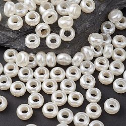 ABSプラスチック模造パールロンデル大穴ヨーロピアンビーズ  ホワイト  12x7mm  穴：5mm
