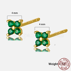 Boucles d'oreilles à tige en forme de fleur en argent sterling doré, avec zircons, avec tampon s925, verte, 4x4mm