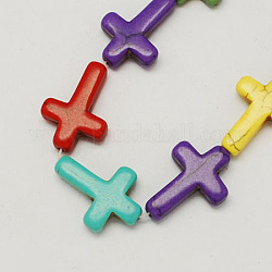 Synthetical Turquoise Beads Strands, Dyed, Cross, Mixed Color, 16x12x4mm, Hole: 1.5mm, about 20pcs/strand