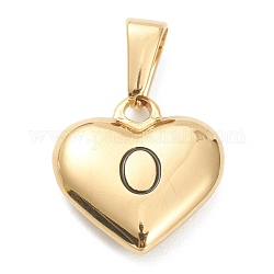 304 ciondoli in acciaio inossidabile, cuore con lettera nera, oro, letter.o, 16x16x4.5mm, Foro: 7x3 mm