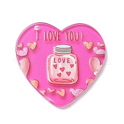 Акриловый кулон на тему Дня святого Валентина, сердце с словом я тебя люблю, средне фиолетовый красный, 37.3x36.5x2.3 мм, отверстие : 1.8 мм