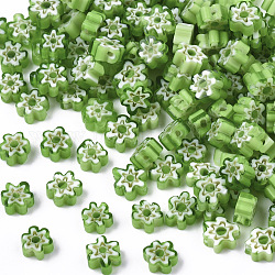 Perle di vetro, fiore, verde lime, 5~7x5~7x2~3mm, Foro: 1 mm