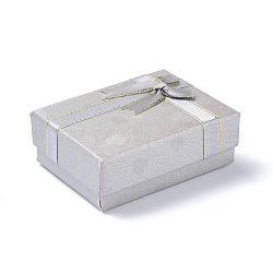 Schmuck-Organizer-Box aus Papier, mit schwarzem Schwamm und Bowknot, Für Ring, Ohrringe und Halskette, Rechteck, dunkelgrau, 9.1x6.9x3.6 cm