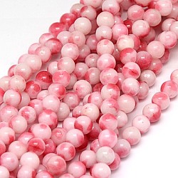 Бусины из натурального белого нефрита, окрашенные, круглые, розовые, 6 мм, отверстие : 1 мм, около 70 шт / нитка, 15.75 дюйм