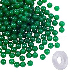 Kits de fabrication de bracelets de bijoux à bricoler soi-même, 200 pièces 6mm teint rond perles de jade blanc naturel et fil élastique plat, vert de mer, 6mm, Trou: 1mm, 200 pcs / boîte