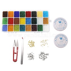 DIY Stretch Jewelry Sets Kits, include Glass Seed Beads, Stainless Steel Needles & Scissors & Beading Tweezers & Lobster Claw Clasps, Alloy & Iron Spacer Beads, Mixed Color