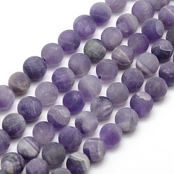Frosted Natural Amethyst Round Bead Strands, 10mm, Hole: 1mm, about 37~39pcs/strand, 14.9~15.6 inch