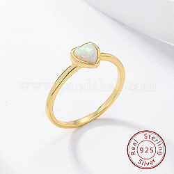 Anello da dito con cuore in opale sintetico melata, 925 anelli in argento sterling, oro, diametro interno: 17mm