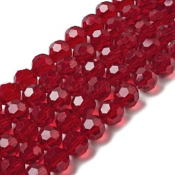 Abalorios de vidrio transparentes, facetas (32 facetas), redondo, de color rojo oscuro, 10mm, agujero: 1.8 mm, aproximamente 66~68 pcs / cadena, 24.02~24.13 pulgada (61~61.3 cm)