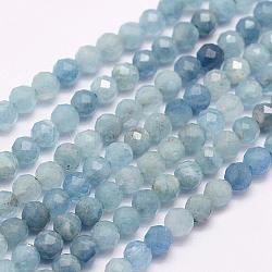 Chapelets de perles en aigue-marine naturelle, facette, ronde, 2mm, Trou: 0.5mm, Environ 210~220 pcs/chapelet, 15.7 pouce (40 cm)