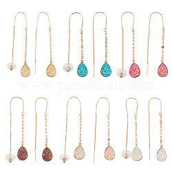 ANATTASOUL 6 Pairs 6 Colors Resin Teardrop Dangle Earrings, Golden Alloy Long Tassel Drop Earrings for Women, Mixed Color, 68mm, Pin: 0.8mm, 1 pair/color