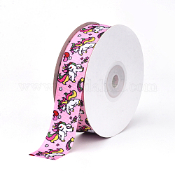 Einseitig bedruckt Polyester Grosgrainbänder, Einhorn-Muster, rosa, 1 Zoll (25 mm), etwa 20 yards / Rolle (18.288 m / Rolle)