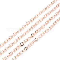 Cadenas de cable de latón, soldada, con carrete, Plano Oval, oro rosa, 2.2x1.9x0.3mm, apto para anillos de salto de 0.6x4 mm, aproximadamente 32.8 pie (10 m) / rollo