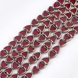 FilI di perline in vetro placcato, bordo placcato, cuore, rosso, 10x10x4mm, Foro: 1 mm, circa 30pcs/filo, 11.4 pollice