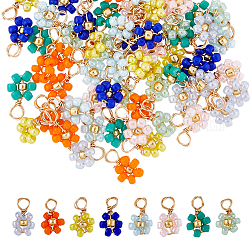 DICOSMETIC 80Pcs 8 Color Glass Seed Beaded Flower Charms, with Real 18K Gold Plated Copper Wire Wrapped, Mixed Color, 9x6x2mm, Hole: 1.4mm, 10Pcs/color