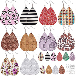 SUNNYCLUE DIY Earring Making, with Imitation Leather Big Pendants and Brass Earring Findings, teardrop, Platinum, 55~56x36~36.5x1~3mm, Hole: 1~1.2mm