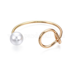 Bracelet manchette ouvert en alliage métallique avec perle en plastique pour femme, sans cadmium et sans plomb, or, diamètre intérieur: 1-7/8x2-1/8 pouce (4.9x5.4 cm)