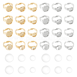 Kit de fabricación de anillos de dedo de cúpula en blanco diy dicosmetic, incluyendo 304 configuración de anillo de almohadilla de acero inoxidable, Cabuchones de cristal, acero color oro y acero, 48 unidades / caja