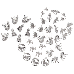 Sunnyclue 1 boîte 40 pièces 10 styles collection de pendentifs à breloques d'animaux alliage de style tibétain mental antique vache en argent tigre léopard écureuil breloquese pour la fabrication de bijoux colliers de bricolage bracelets boucles d'oreilles