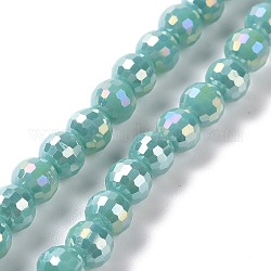 Electroplate opaco colore solido perle di vetro fili, ab colore placcato, sfaccettato (96 sfaccettatura), tondo, verde mare chiaro, 5~6mm, Foro: 1~1.2 mm, circa 95pcs/filo, 20.87'' (53 cm)