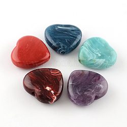 Perline acrilici imitazione pietra preziosa del cuore, colore misto, 35x37x14mm, Foro: 4 mm, circa 39pcs/500g