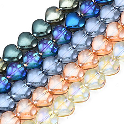 Chapelets de perles en verre électroplaqué, cœur, couleur mixte, 9.5x10.5x5mm, Trou: 0.8mm, Environ 70~71 pcs/chapelet, 25.20 pouce ~ 25.59 pouces (64~65 cm)