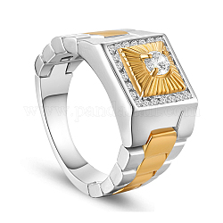 Shegrace 925 Fingerring aus Sterlingsilber, mit Uhrenkette und Mikropflaster aaa Zirkonia echtes 18 Karat vergoldetes Quadrat, Platin & golden, 22 mm