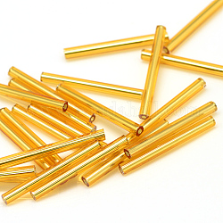 Silver Lined Transparent Glass Bugle Beads, Goldenrod, 9x2.5mm, Hole: 0.5mm, about 6500pcs/bag