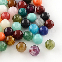 Perles rondes en acrylique d'imitation pierre précieuse, couleur mixte, 14mm, Trou: 2.5mm, environ 310 pcs/500 g