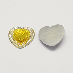 Heart Resin Cabochons, Silver Bottom Plated, Gold, 29x29x7mm, about 200pcs/bag