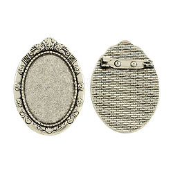 Tibetan Style Alloy Brooch Cabochon Settings, Lead Free & Cadmium Free, Antique Silver, Oval Tray: 35x25mm, 48x34x2mm, Pin: 0.5mm