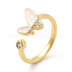 Mariposa de circonita cúbica transparente con anillo de puño abierto de esmalte, joyas de latón para mujer, real 18k chapado en oro, nosotros tamaño 7 3/4 (17.9 mm)