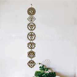 Sottobicchieri di legno di simbolo di energia di meditazione bohémien, 7 tappetino per tazza chakra yoga wall art, anche come decorazioni pendenti, con la corda, marrone noce di cocco, 1000mm