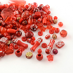 Perles acryliques, formes mixtes, rouge, 5.5~28x6~20x3~11mm, Trou: 1~5mm