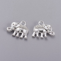 Vintage Elephant Charms, Tibetan Style Alloy Charms, Cadmium Free & Nickel Free & Lead Free, Silver Color Plated, 12x14x2.5mm, Hole: 1mm