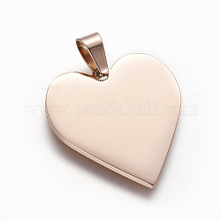 Placage ionique (ip) 304 pendentifs d'étiquette vierge d'estampage en acier inoxydable, cœur, or rose, 25x23.5x1.4mm, Trou: 4x7mm