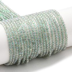 Гальванизируйте прозрачное стекло бисер нитей, с покрытием цвета радуги, граненые круглые, бледно-зеленый, 2 мм, отверстие : 0.7 мм, около 184~187 шт / нитка, 14.45'' (36.7 см)