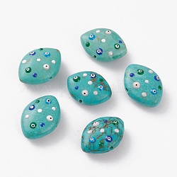 Natürliche Howlith Perlen, gefärbt und erhitzt, mit Emaille, Rugby mit bösem Blick, 19.5~21x14.5~15.5x7.7~8 mm, Bohrung: 0.8~1.2 mm