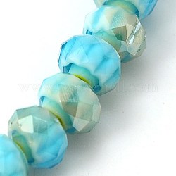 Handmade Millefiori Glass Beads Strands, Faceted, Rondelle, Light Blue, 8x6mm, Hole: 1mm